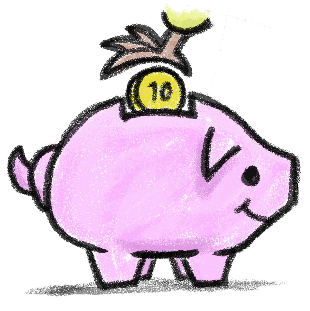 Fågel som stoppar en guldpeng i en spargris